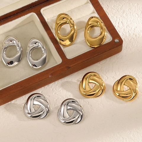 Pendientes Nudo Torsido Geométrico Chapado En Oro 18K Acero Inoxidable 304 Minimalista Irregular Hueco Para Mujer