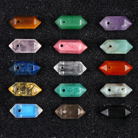 Natural Stone Crystal Pendants Double Terminated Hexagonal Column Pointed Beads For DIY Jewelry Making Accessories