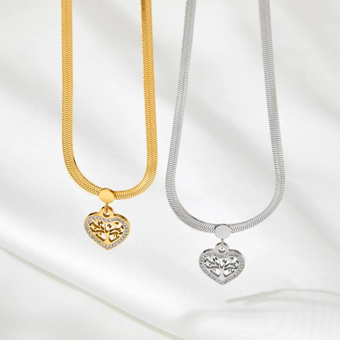 Collana Con Pendente Cuore Albero Della Vita Ed Orecchini Acciaio Inossidabile Strass Gioielli Retro Per Donna
