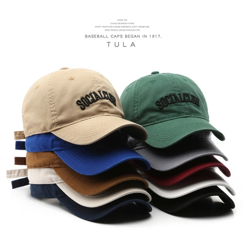Washed Cotton Baseball Cap Social Club Letter Embroidery Adjustable Retro Sun Hat For Men Women Streetwear Curved Brim