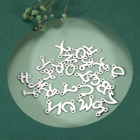 Dijes Letras Alfabeto Cursiva Conectores Doble Bucle Acero Inoxidable Pulido Espejo Para Hacer Joyas Collar Pulsera DIY