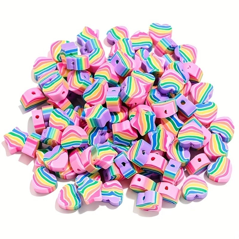 Perle In Argilla Polimerica Forme Cuore Stella Fiore Strisce Arcobaleno Per Creazione Di Gioielli Fai Da Te