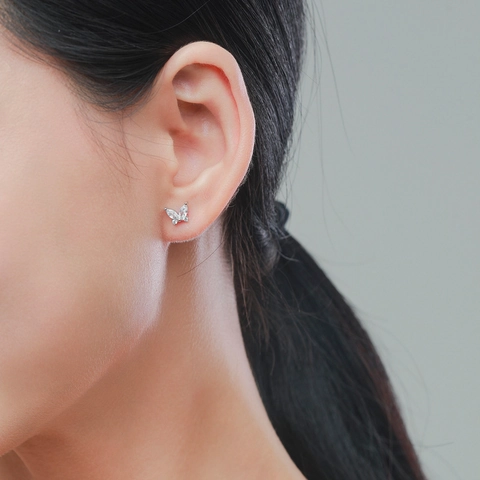 Pendientes de Botón de Mariposa de Plata de Ley 925 Con Circonia Talla Marquisa Chapados en Oro Plata Joyas para Mujer