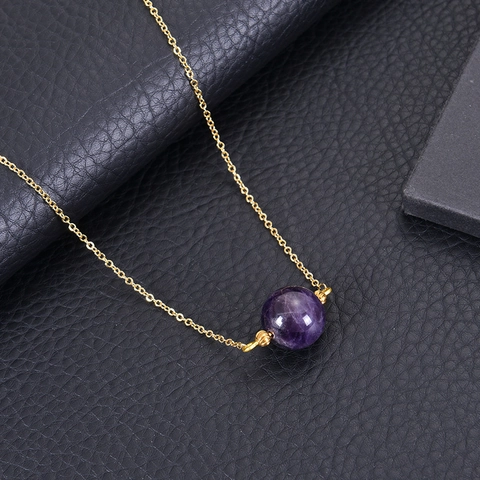 Collana Ciondolo Pietra Naturale Sfera Rotonda Ametista Occhio Di Tigre Malachite Gioielli Eleganti Catena Regolabile Regalo