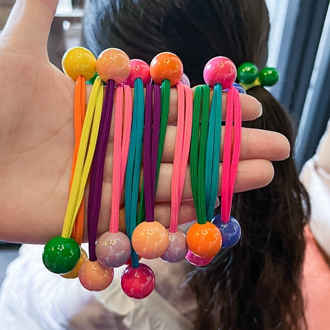 Kids Hair Ties Acrylic Round Ball Ponytail Holders Contrast Candy Colors Elastic Hair Ropes For Girls