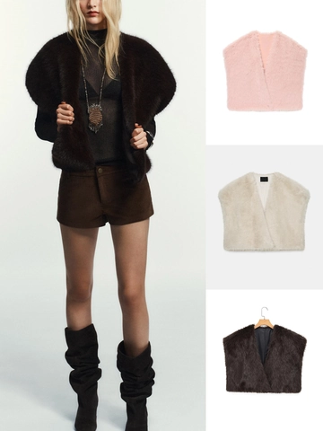 Dames Gilet Van Kunstbont V-Hals Mouwloos Warm Pluizig Kort Vest Winter Elegant Shaggy Shrug