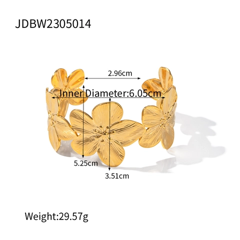 Retro Blumen Manschetten Armreif Für Damen 18K Vergoldeter Edelstahl Florales Offenes Armband Modeschmuck