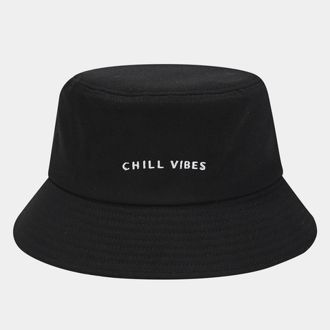 Chapeau Bob En Toile De Coton Broderie Lettres Chill Vibes Large Bord Protection Solaire Streetwear Décontracté