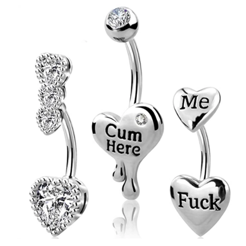 Heart Zircon Belly Piercing Ring 316L Stainless Steel Drip Heart Punk Letter Motif Jewelry For Women
