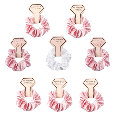 Satin Scrunchies Hair Ties Solid Color Elastic Hairband With Diamond Card For Bridesmaid Proposal Wedding Party Favor
