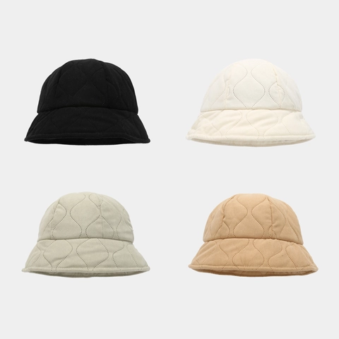 Quilted Corduroy Bucket Hat Cotton Warm Winter Sun Protection Solid Color Japan Style For Women