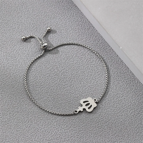 Verstellbares Edelstahl Armband Schiebe Bolo Verschluss Herz Schmetterling Krone Hamsa Hand Anhänger Poliert Unisex