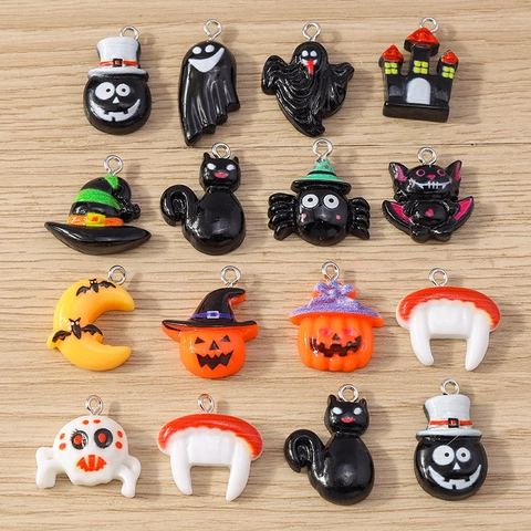 Αποκριάτικα Καρτούν Charms Resin Με Μεταλλική Θηλιά Για DIY Κατασκευή Κοσμημάτων Κολοκύθα Φάντασμα Νυχτερίδα Κάστρο