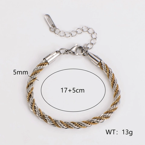 Hip Hop Armband 304 Edelstahl Zweifarbig Gold Silber Twist Geflecht Boxkette Geometrisch Verstellbarer Schmuck Für Herren