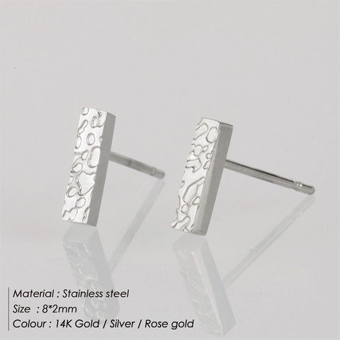 Minimalist Stainless Steel Bar Stud Earrings Hammered Texture Geometric Rectangular Tiny Metal Ear Studs Women Jewelry