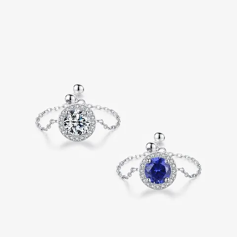 Round Halo Adjustable Chain Ring 925 Sterling Silver Cubic Zirconia Minimalist Elegant Fine Jewelry For Women