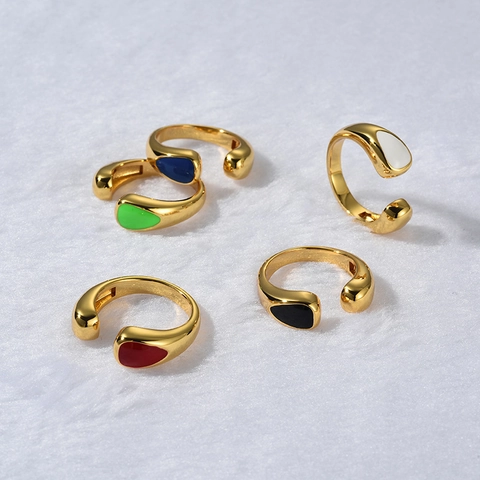 Anello Aperto Regolabile Stile Retro Francese Rame Placcato Oro Smalto Colorato Gioielli Geometrici Donna