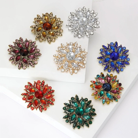 Spilla A Fiore In Cristallo Vintage Lega Strass Retro Floreale Esagerato Banchetto Abbigliamento Gioielli Accessorio Per Donne