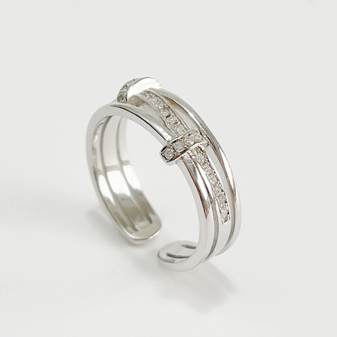 925 Sterling Silver Ring Adjustable Multi Layer Intertwined Cross Design With Cubic Zircon Minimalist Elegant Accessory