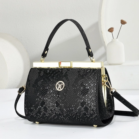 Borsa Da Donna In Pelle PU Lucida Trama Pelle Di Serpente Manico In Metallo Dorato Borsa A Tracolla Festa Serale Stile Dottore
