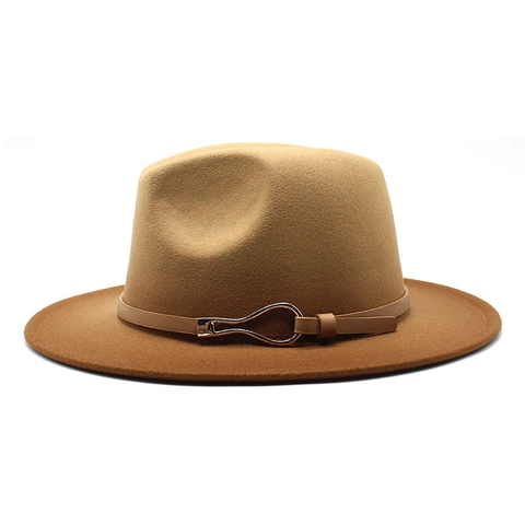 Gradient Fedora Hat Cotton Polyester Felt Wide Brim Jazz Cap With Decorative Leather Band And Metal Buckle For Men Women