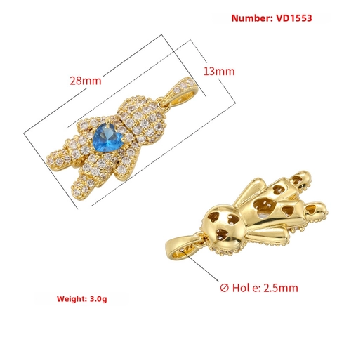 Pendentif Poupée Ours Figure Humaine Cuivre Plaqué Or 18K Zircon Cœur Incrusté Bijoux De Mode De Luxe Accessoire Cadeau