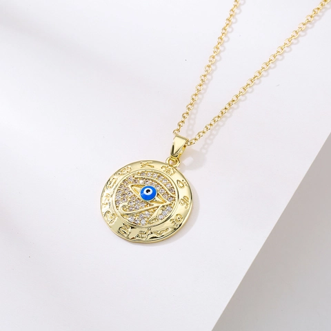 Evil Eye Anhänger Halskette 18K Vergoldetes Kupfer Mit Zirkonia Emaille Retro Boho Schmuck Für Damen