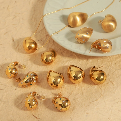 Chunky Titanium Steel Water Drop Stud Earrings For Women Gold Silver Plated Minimalist Bold Teardrop Earrings Fashion Jewelry Gift