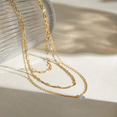 Collana A Strati Placcata Oro 18K Acciaio Inossidabile Catena A Graffetta Torsione Gioielli Ipoallergenici Per Donna