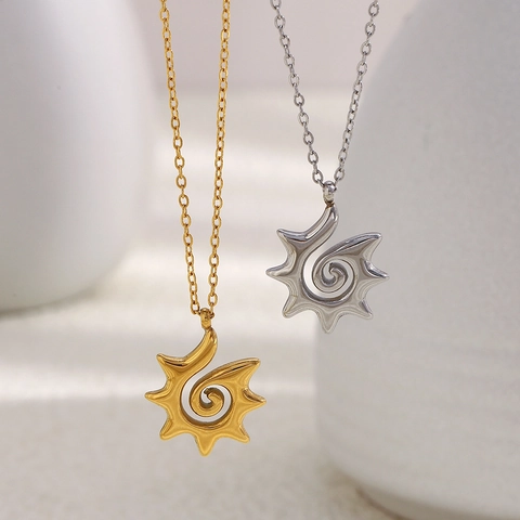 Collana Con Ciondolo Sole A Spirale Minimalista Acciaio Inossidabile Placcato Oro 18K Gioielli Geometrici Vortice Donna