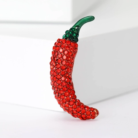 Creative Red Chili Brooch For Women Alloy Red Green Rhinestone Vegetable Shape Pin Fashion Apparel Jewelry Accessories Corsage