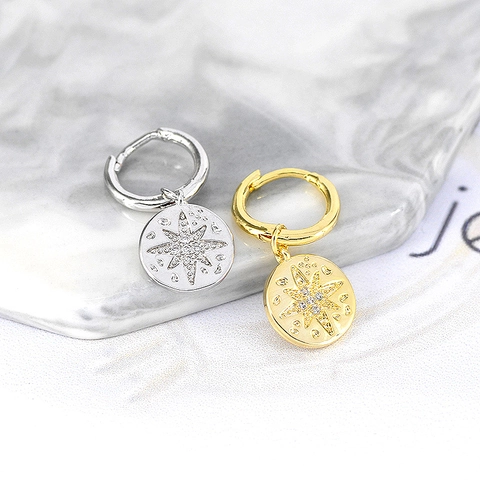 Moderni Orecchini a Cerchio Con Ciondolo a Stella in Rame Con Perno in Argento Sterling 925 Micro Intarsiato in Zirconia Gioielli per Donna