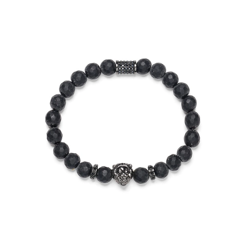 Natural Tiger Eye Agate Stone Beaded Bracelet With Copper Lion Head Elastic Charm Jewelry For Men And Women