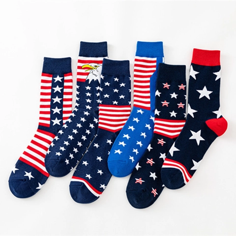 Unisex Crew Socks Cotton Blend US Flag Patriotic Stars And Stripes Eagle Pattern Casual Breathable Odor Resistant