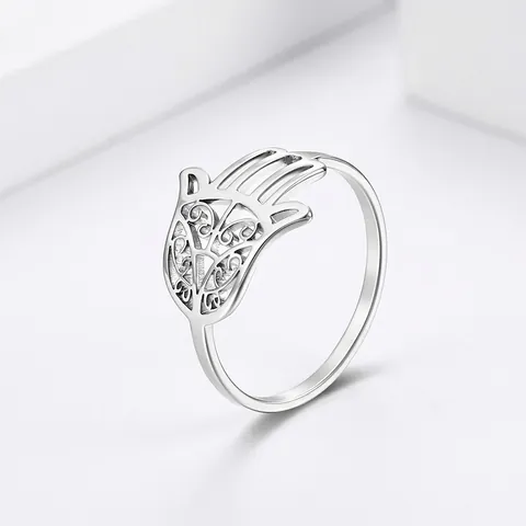 Edelstahl Hand der Fatima Ring Damen Vintage Ausschnitt Amulett Schutz Ring Gold Silber Schwarz Mode Schmuck Geschenk
