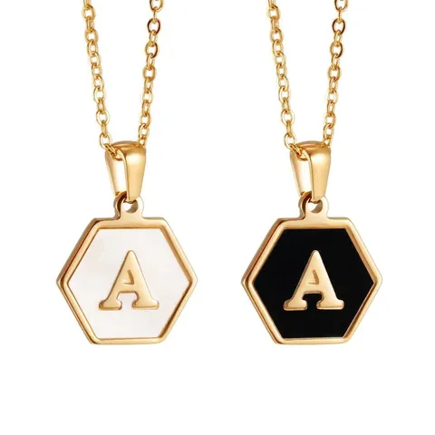 Minimalistische 304 Roestvrij Stalen 18K Vergulde Zeshoekige Natuurlijke Schelp Letter Hanger Halsketting Voor Dames Sieraden