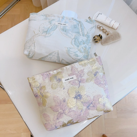 Trousse De Maquillage En Jacquard Floral Doublure Toile Fermeture Éclair Pochette De Voyage Organisateur Élégant