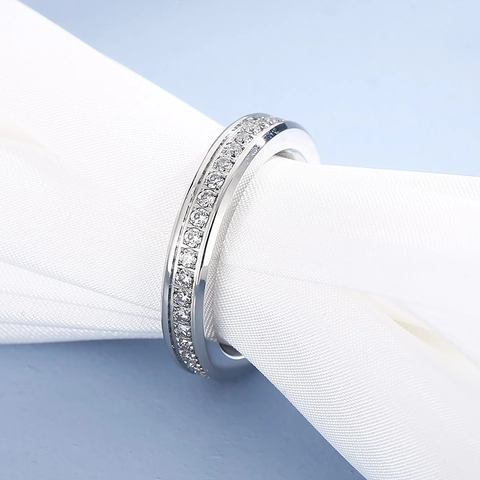 Eternity Ring Stainless Steel Full Pave Rhinestone Simple Shiny Index Finger Band Jewelry For Women