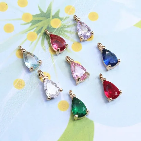 Teardrop Pendants Copper Gold Plated Rare Earth Glass Zircon DIY Jewelry Making Accessory For Necklace Earrings