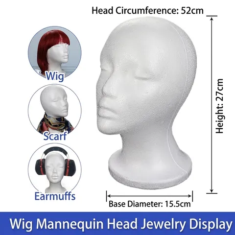 Female Mannequin Head Foam Flocking Display Stand For Wigs Hats Glasses Scarf Jewelry Lightweight Durable Prop