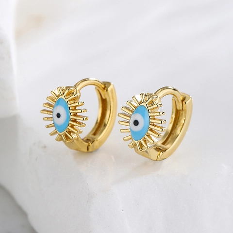 Evil Eye Huggie Creolen 18K Vergoldetes Messing Emaille Bunt Mini Personalisierter Schmuck Für Damen