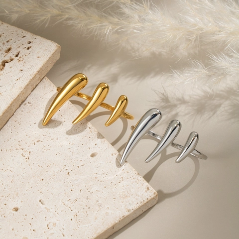 Stainless Steel Claw Spike Open Ring Adjustable Geometric Hip Hop Punk Fashion Jewelry For Women Waterproof