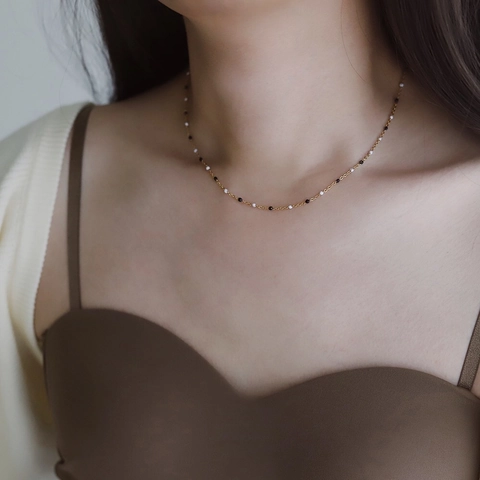 Titanium Stahl Choker Halskette Gold Vergoldet Feine Kette Mit Verlaufenden Bunten Emaille Perlen Minimalistischer Schmuck