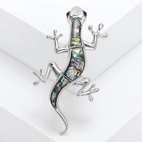 Vintage Legierung Gecko Brosche Mit Abalone Muschel Eingelegte Eidechse Tier Nadel Für Damen Mode Kreative Kleidung Zubehör Geschenk