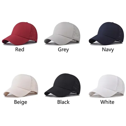 Outdoor Sports Baseball Cap Laser Perforated Breathable Quick Dry Plain Adjustable Curved Brim Cotton Polyester Hat