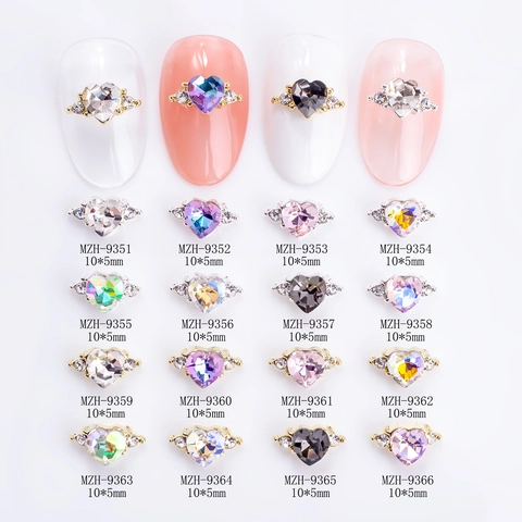Breloques D'Art D'Ongle Cœur Alliage Strass Luxe 3D Ailé Cristal Manucure DIY Décoration Douce Romantique