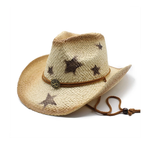 Cappello Da Cowboy In Paglia Traspirante Tesa Larga Protezione Solare Spiaggia Aperto Stile Western Stella