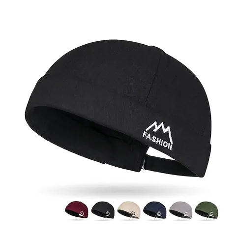Retro Brimless Docker Hat Cotton Skullcap With Mountain Embroidery Adjustable Metal Buckle Hip Hop Streetwear For Unisex