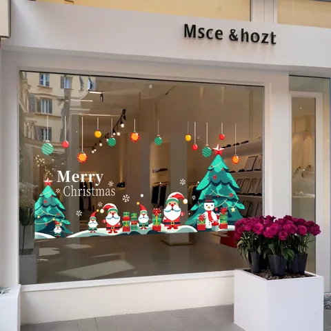 Christmas Window Stickers Static PVC Double Sided Color Santa Claus Snowman Tree Ornaments For Shop Home Glass Decoration