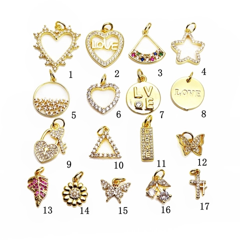 Mini Charm Pendant Gold Plated Copper Zircon Heart Butterfly DIY Jewelry Making Accessory Fashion Minimalist For Women